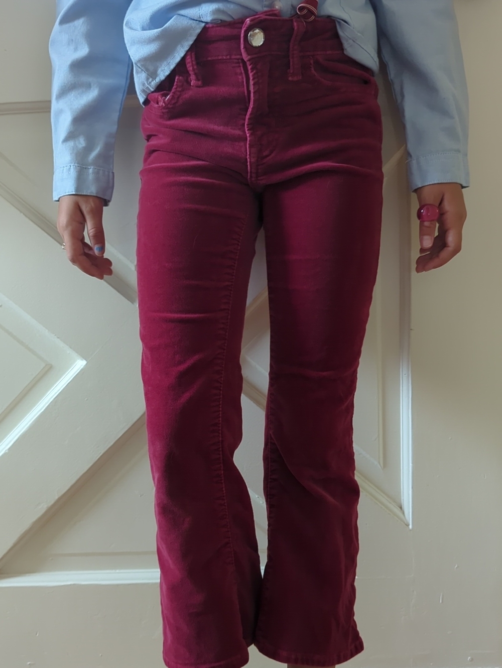 Girls  Burgundy Stretch Corduroy Flare Jeans